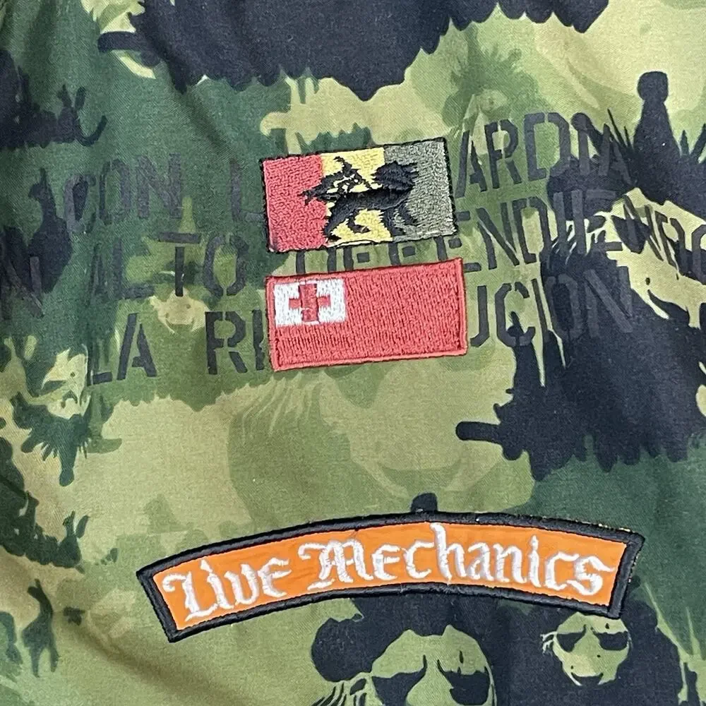 Live Mechanics Board Short Mens 36 Green Camo Lion Print Cargo‎ Drawstring Waist
